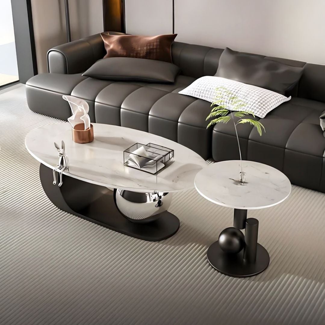 طقم طاولات وسط بيضاوية بتصميم فاخر - 2