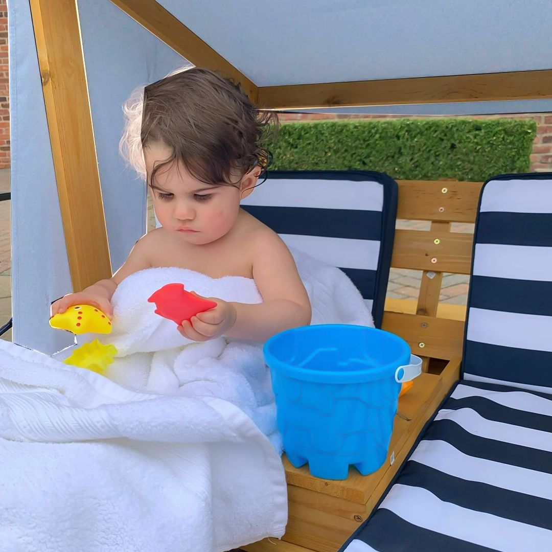 كرسي تشميس خشبي مع مظلة للأطفال - 9