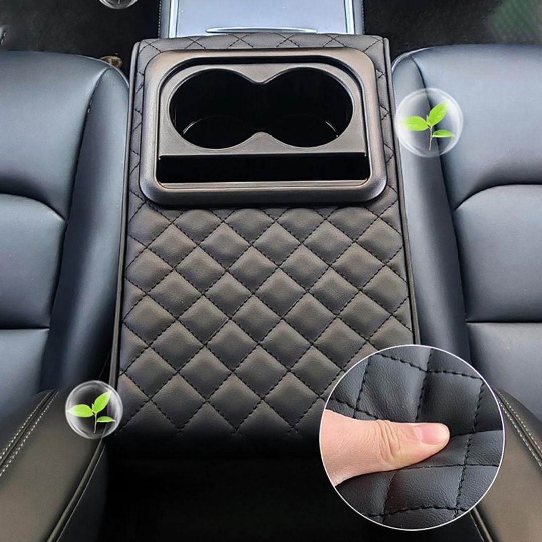 مسند مبطن فاخر للسيارة مع حامل أكواب - 9
