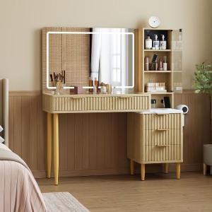 تسريحة خشبية مع مرآة مضيئة وخزانة جانبية - 3