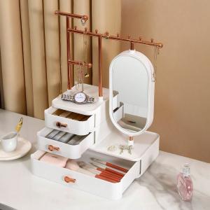 صندوق تخزين إكسسوارات ومكياج مع مرآة دوّارة - 2
