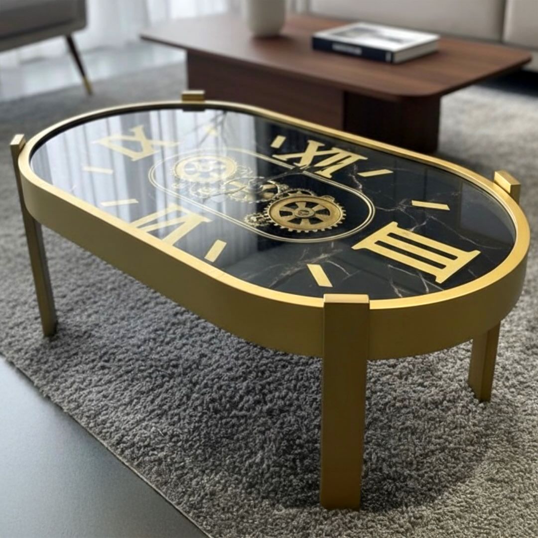 طاولة وسط بيضاوية بتصميم ساعات التروس الكلاسيكية - 9