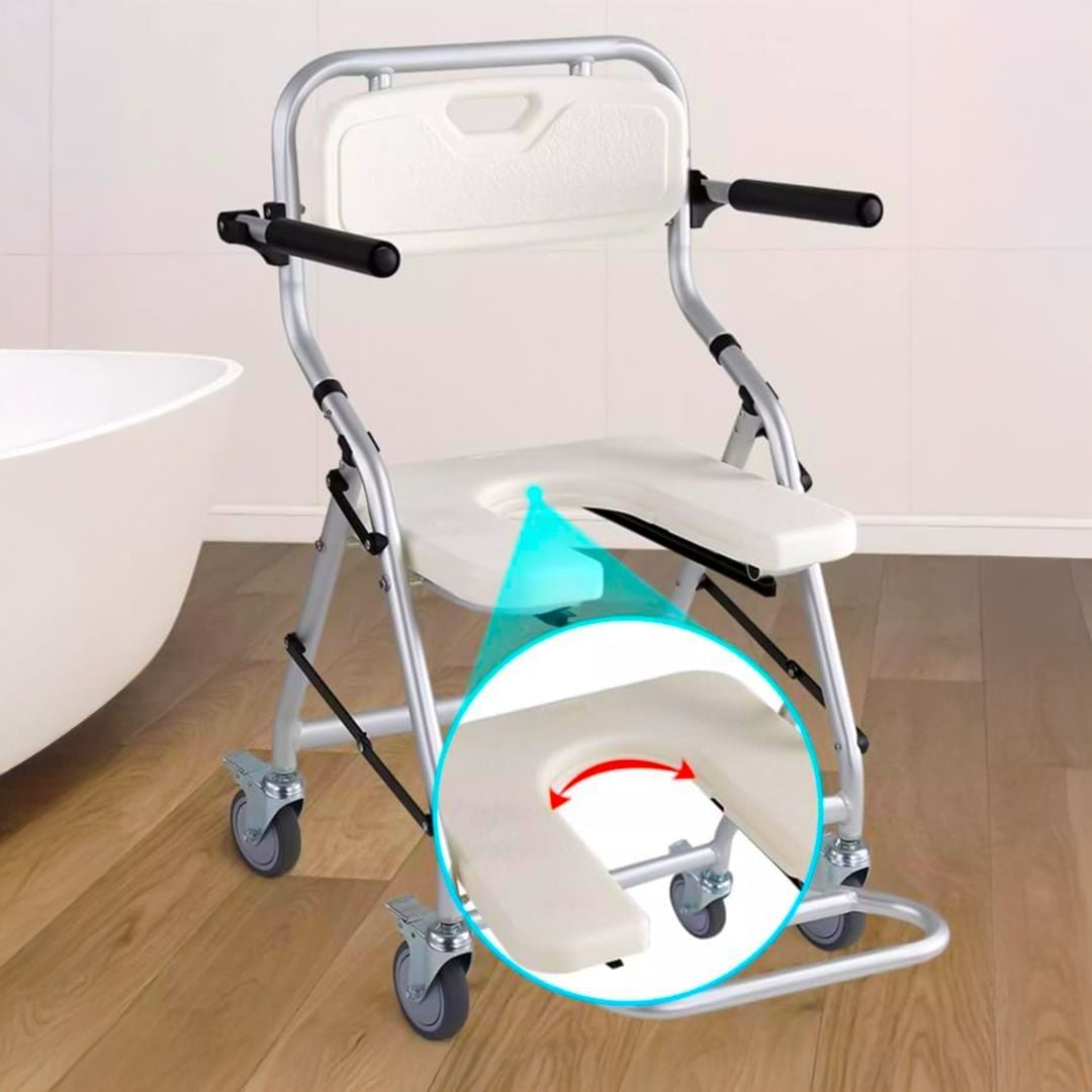 كرسي حمام طبي بعجلات قابل للطي - 14