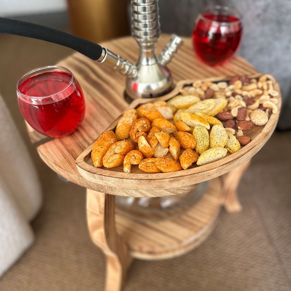 ستاند أرجيلة خشبي فاخر بسطح مقسّم للتسالي من روح - 9