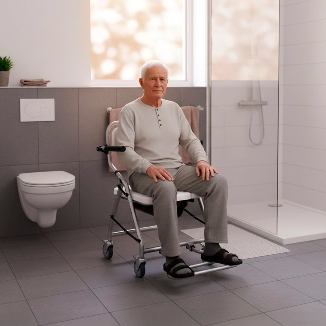 كرسي حمام طبي بعجلات قابل للطي - 4