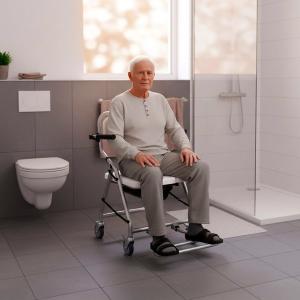 كرسي حمام طبي بعجلات قابل للطي - 5