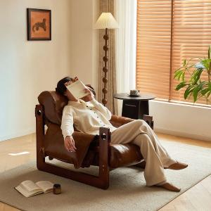 كرسي جلد مريح بإطار خشبي فاخر - 5