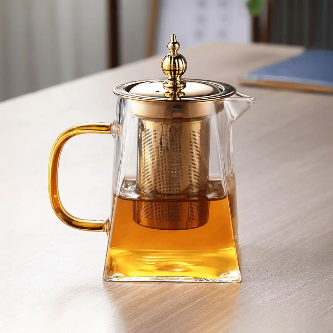 طقم إبريق الشاي الزجاجي بلمسة ذهبية - 3