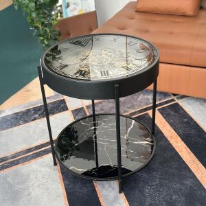 طاولة جانبية رخامية مزدوجة بتصميم ساعة تروس فاخر - 5