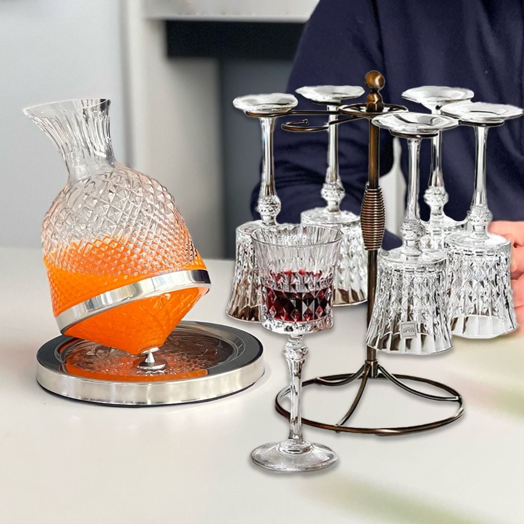 طقم تقديم كريستال مع ستاند للكؤوس - 1
