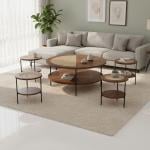 طقم طاولات خشبي مزدوج بلمسات بامبو 5 قطع - 10