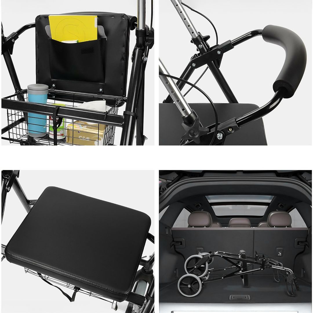 Rolling medical walker with seat and storage basket product thumbnail 9