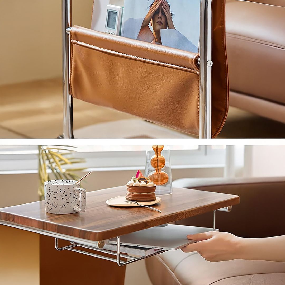 طاولة جانبية متحركة مع حامل للكتب - 9