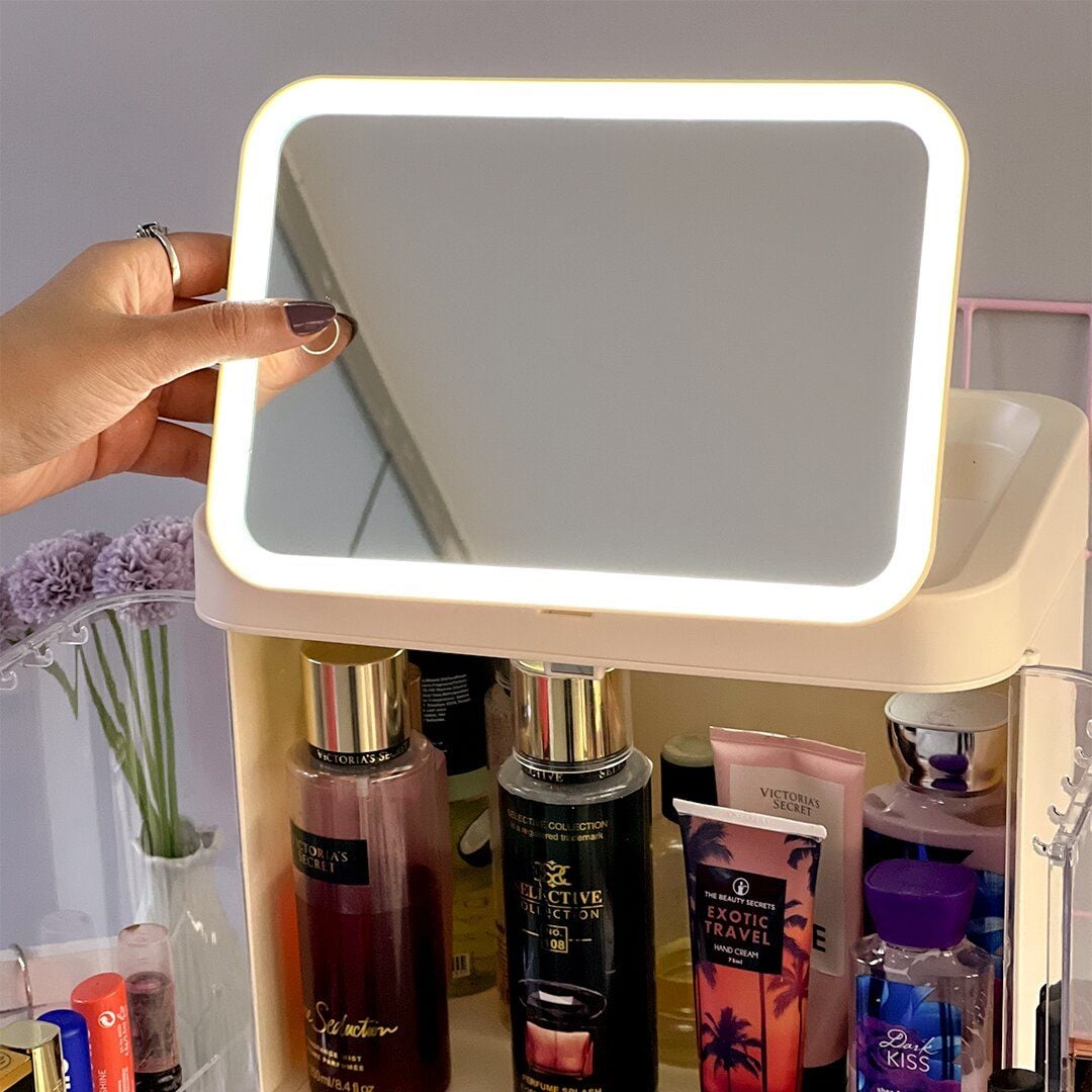 Makeup organizer with lighted mirror product thumbnail 3