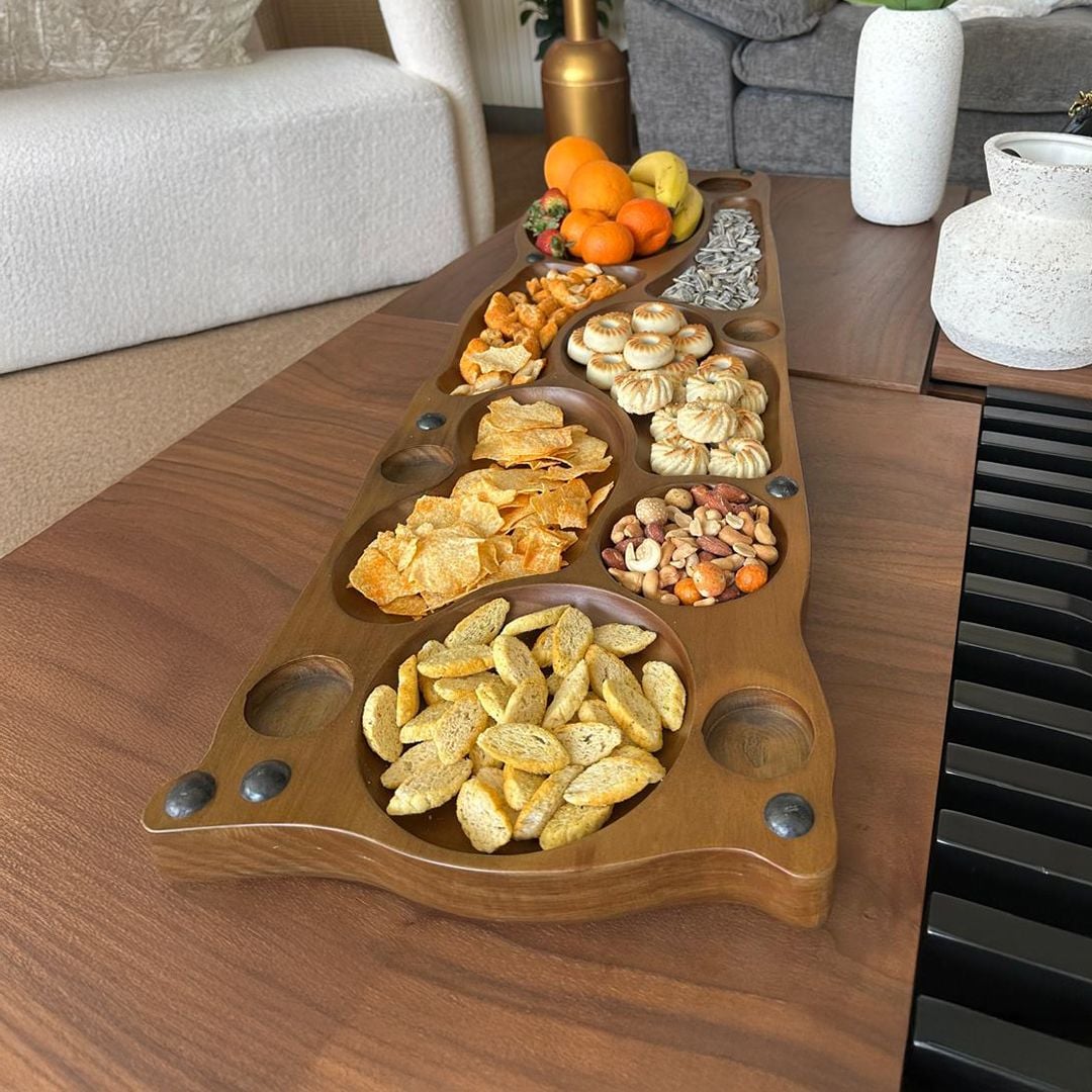 لوح تقديم خشبي فاخر للتسالي والضيافة من روح - 16