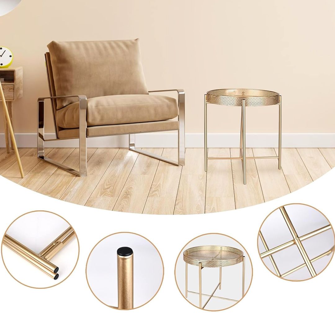 طاولة صينية تقديم معدنية ذهبية - 6