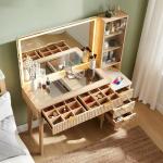 تسريحة خشبية مع مرآة مضيئة وخزانة جانبية - 1