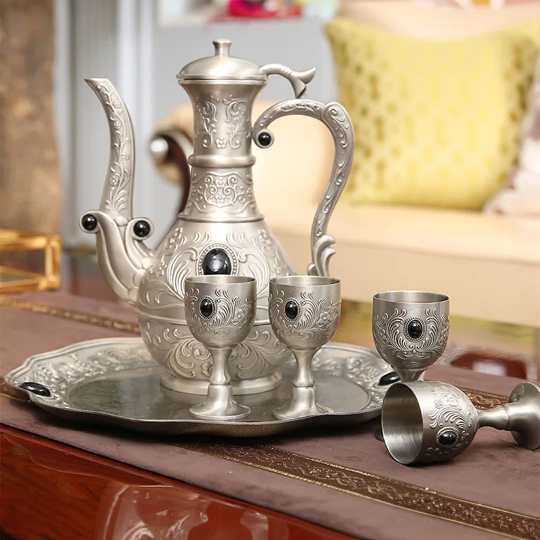 إبريق عثماني للشاي مع أربع كؤوس - 3