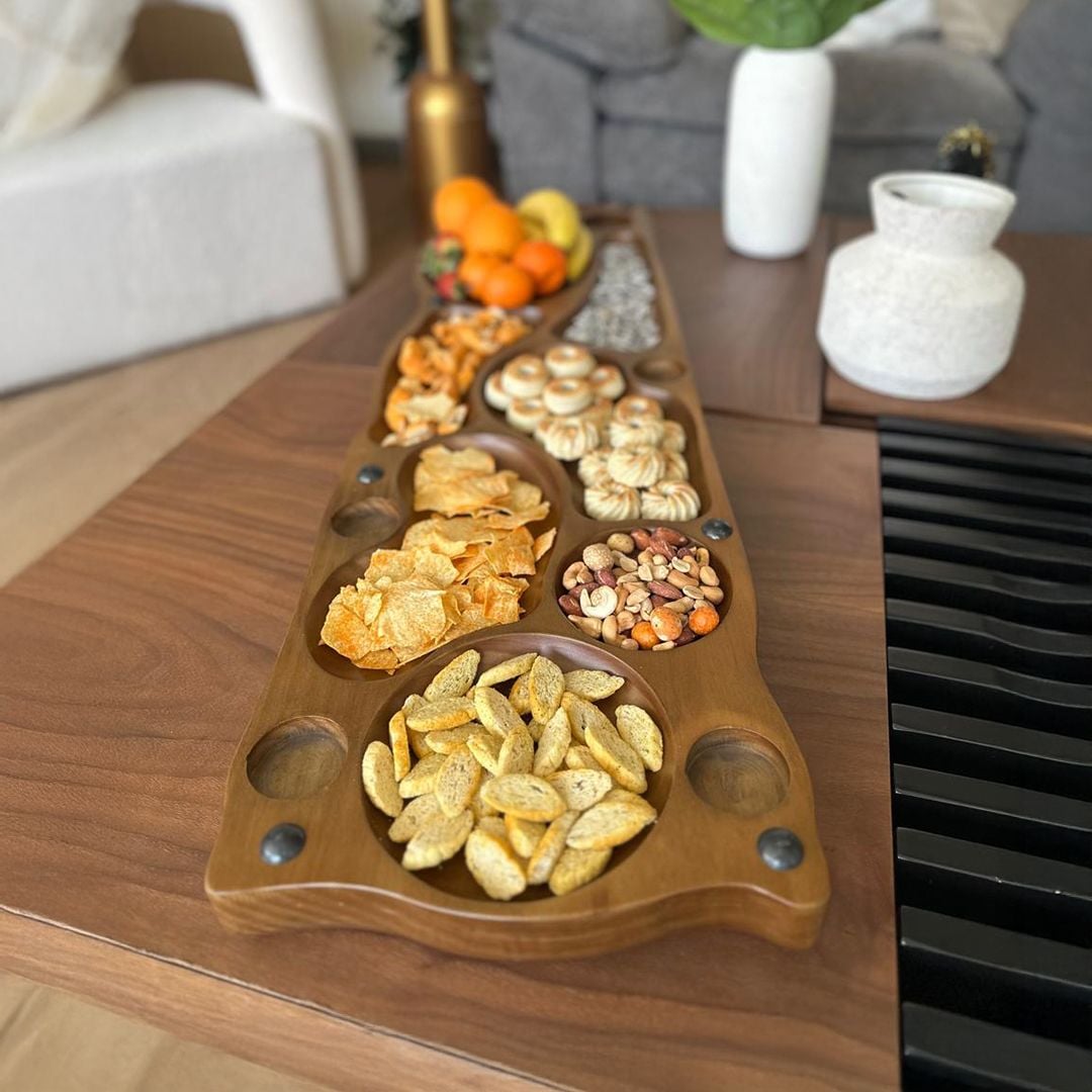 لوح تقديم خشبي فاخر للتسالي والضيافة من روح - 12