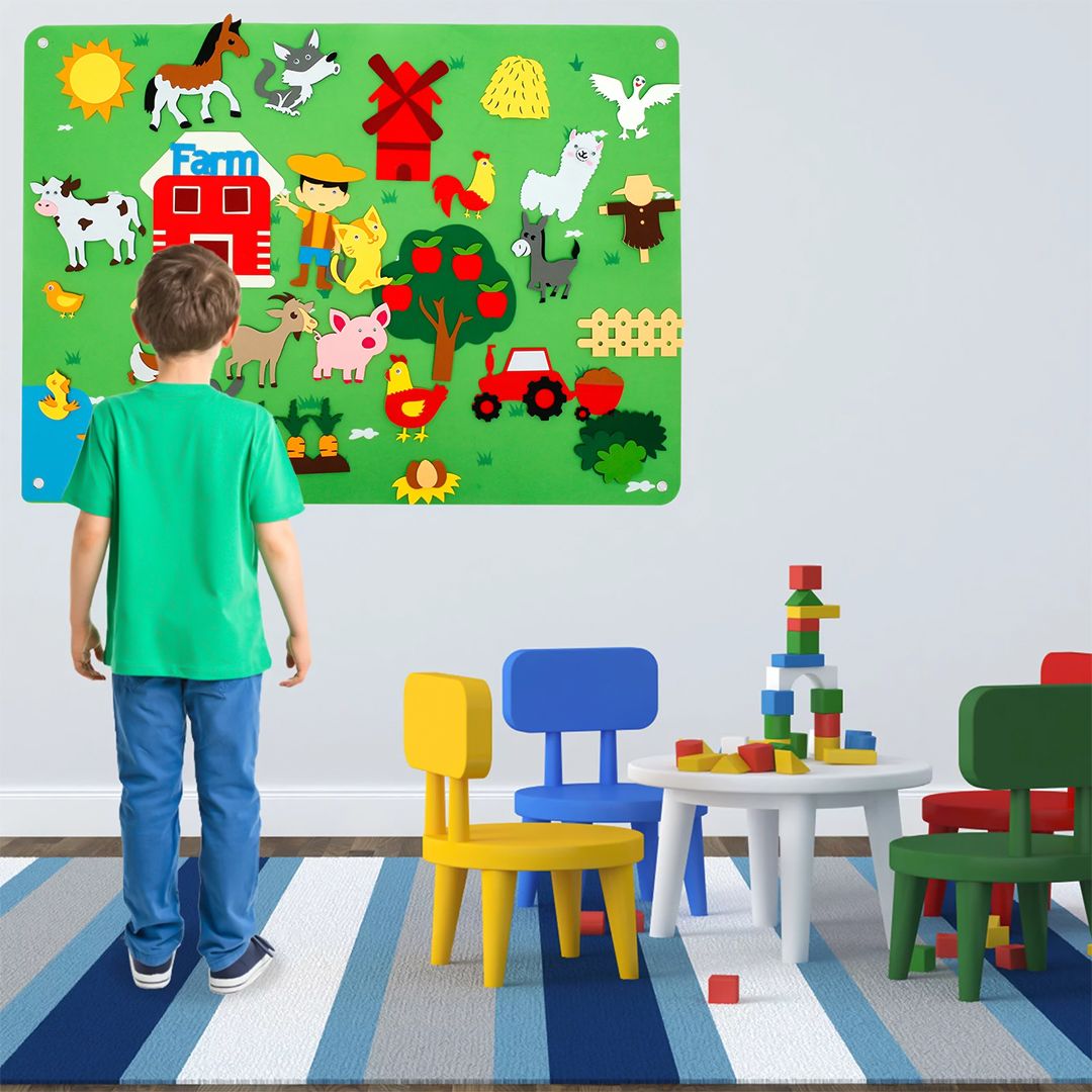 لوحة تعليمية من اللباد للأطفال بنمط حيوانات المزرعة - 3