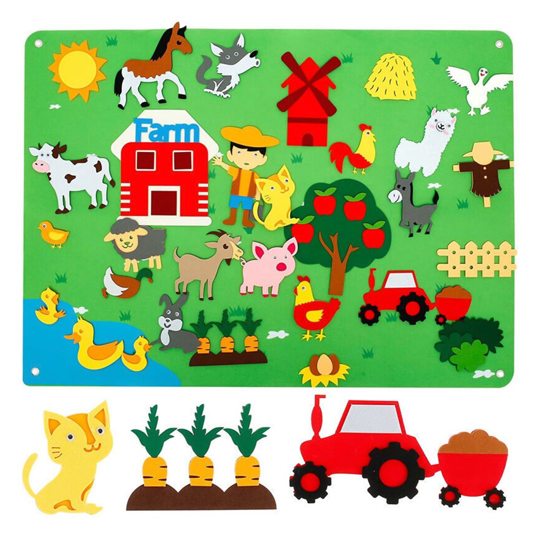 لوحة تعليمية من اللباد للأطفال بنمط حيوانات المزرعة - 11