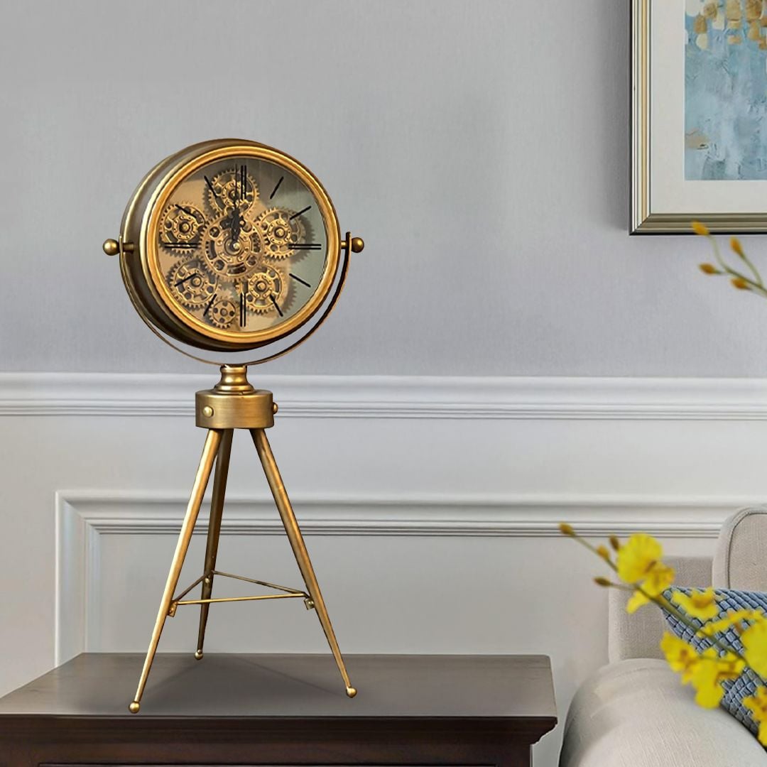 Golden Gear Art Table Clock - 12