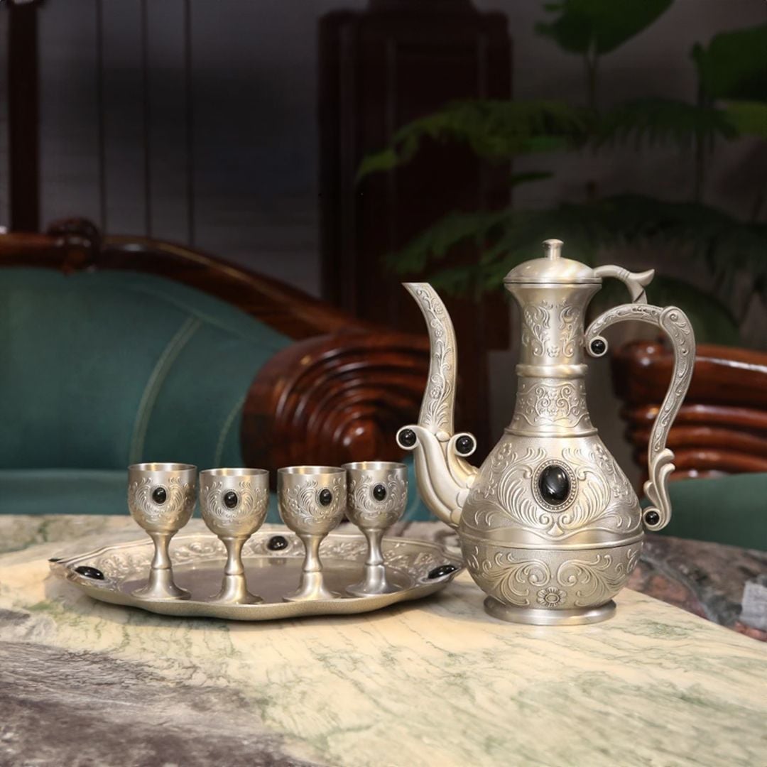 إبريق عثماني للشاي مع أربع كؤوس - 10