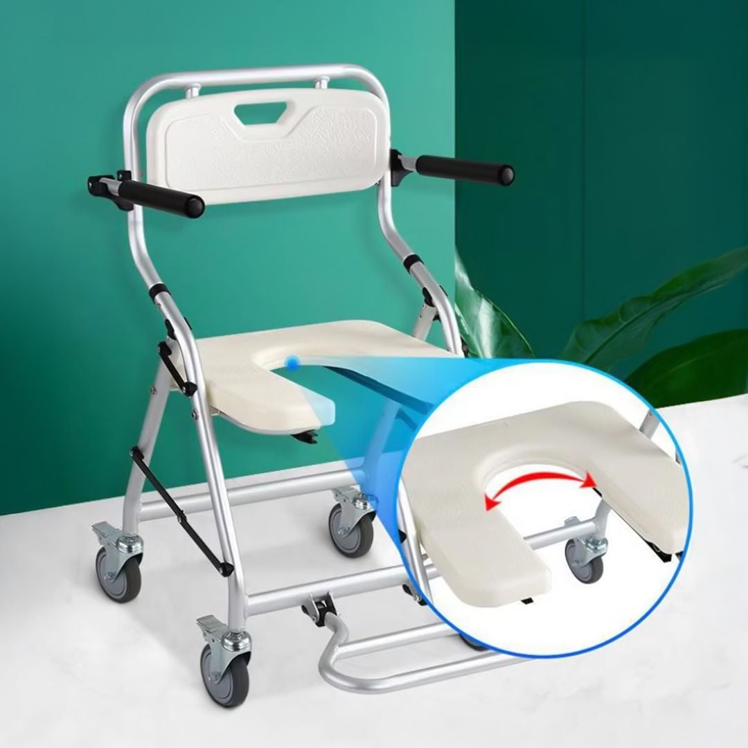كرسي حمام طبي بعجلات قابل للطي - 6