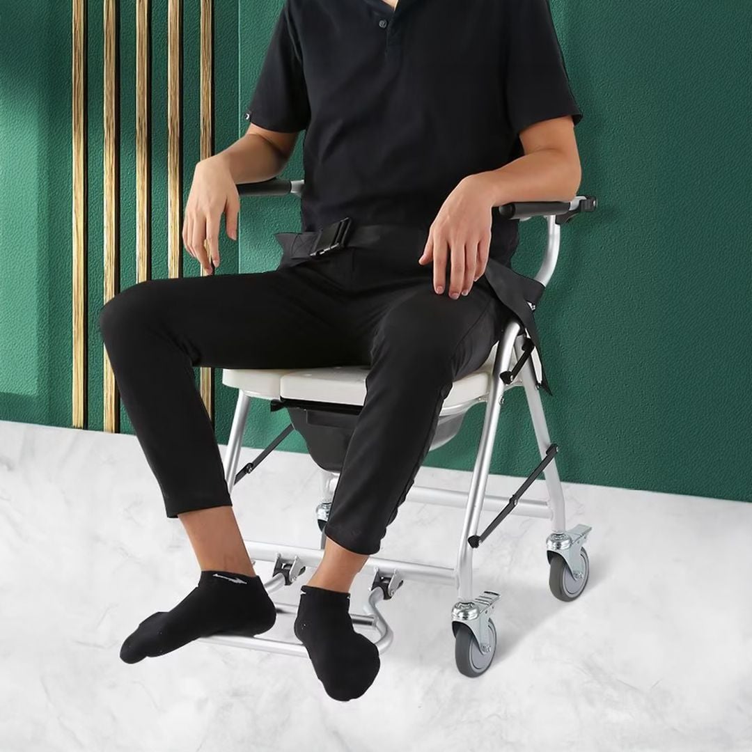 كرسي حمام طبي بعجلات قابل للطي - 10