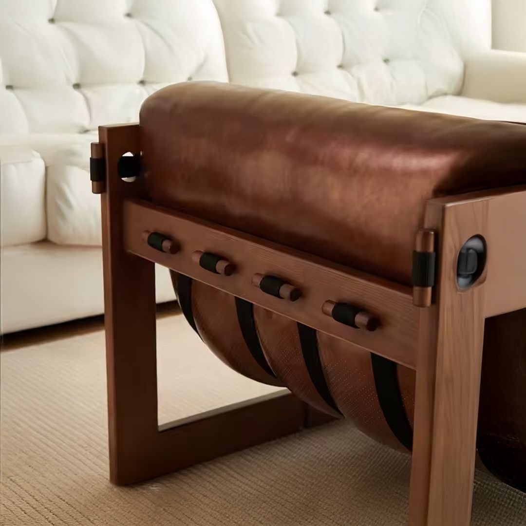 كرسي جلد مريح بإطار خشبي فاخر - 5