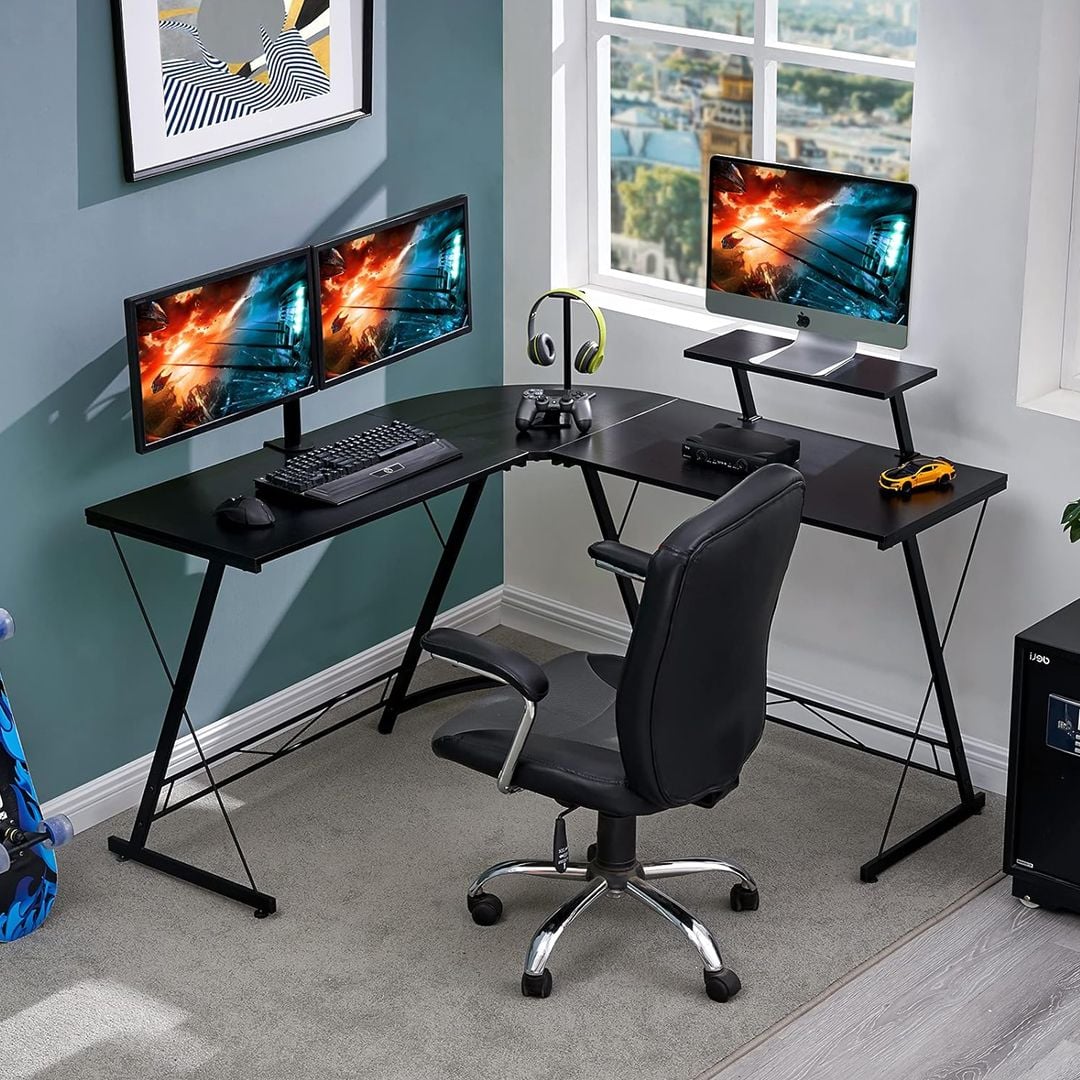 مكتب خشبي على شكل حرف L - 2