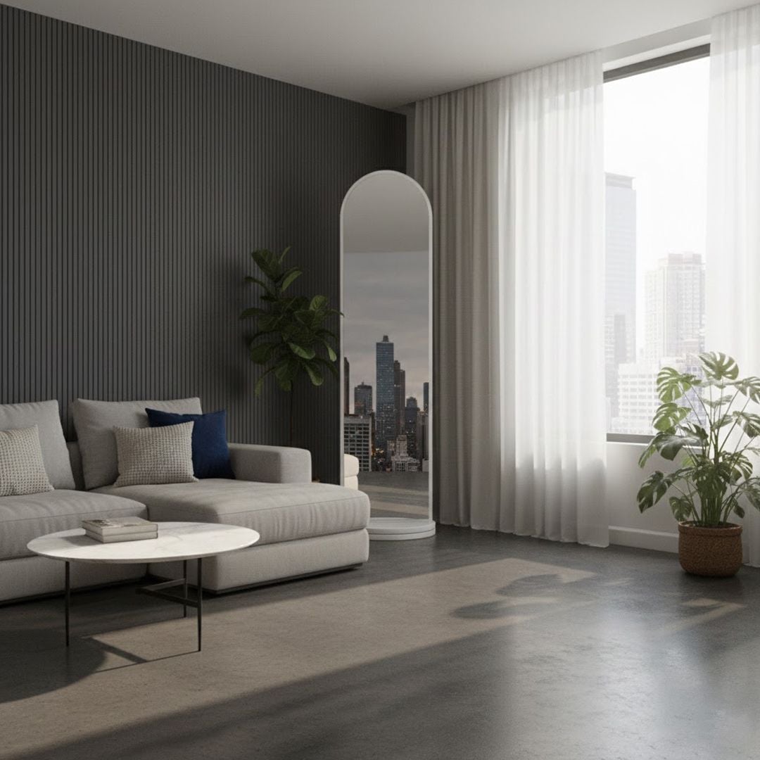 مرآة طولية مع رفوف تخزين خلفية مدمجة - 12