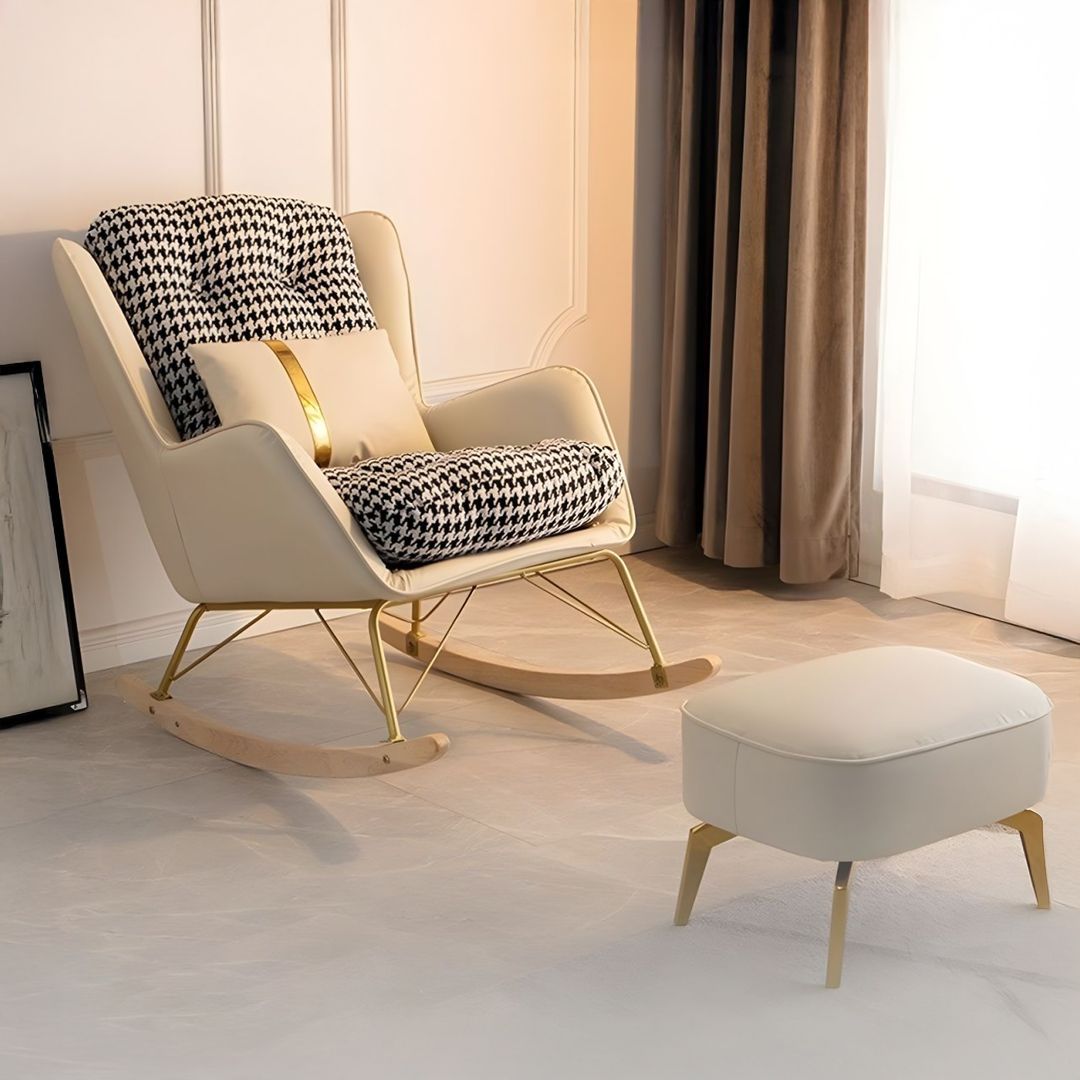 كرسي هزاز جلد فاخر مع مسند قدم - 16