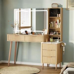 تسريحة خشبية مع مرآة مضيئة وخزانة جانبية - 4