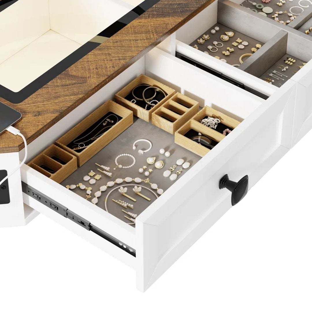 طاولة مكياج بمرآة LED دائرية - 9