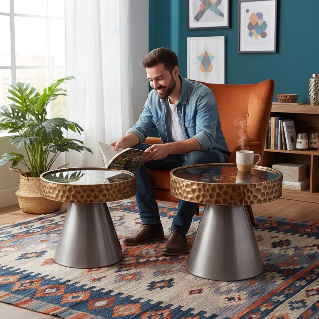 طقم طاولات بتصميم ساعة تروس و قاعدة مخروطية - 10