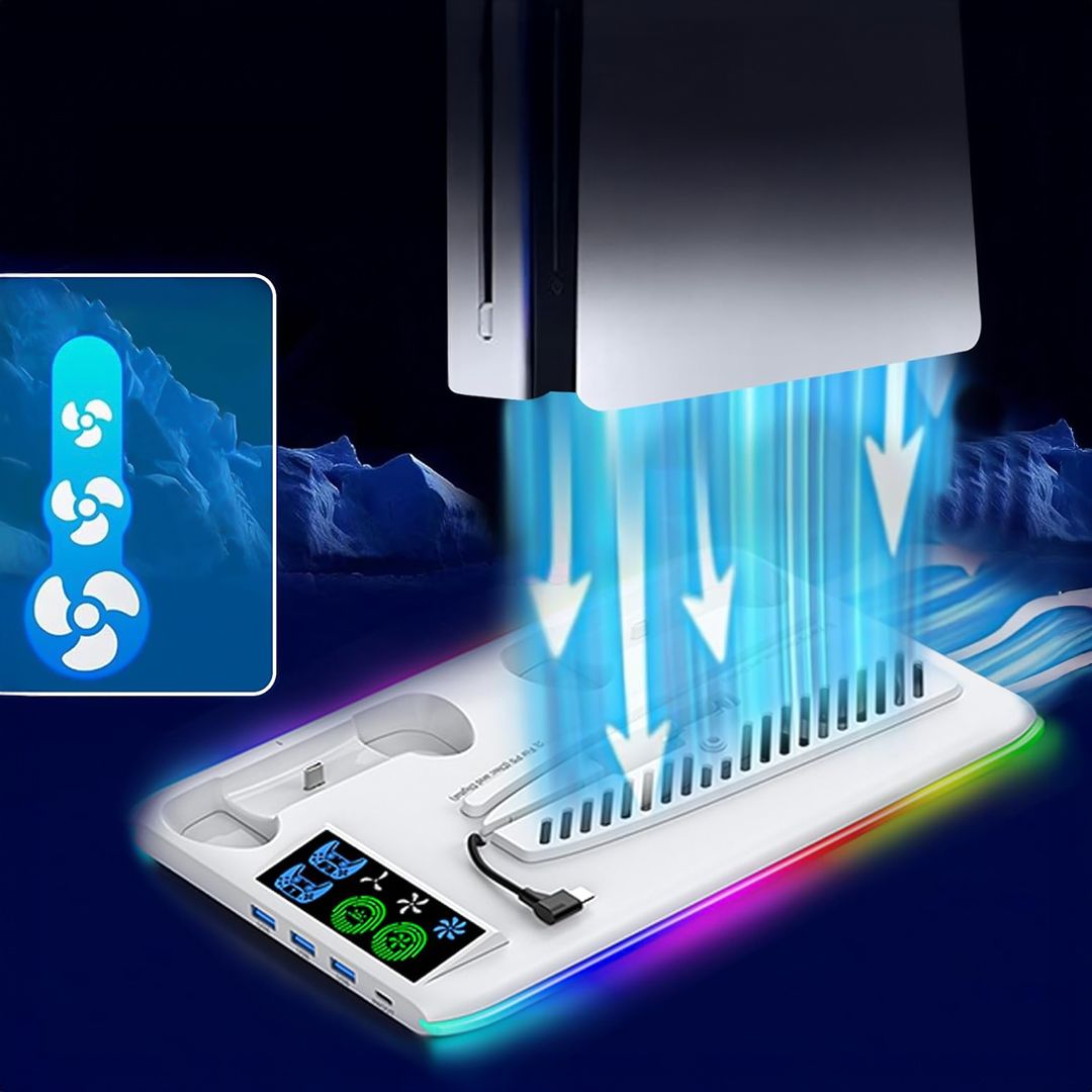 قاعدة تبريد و شحن بإضاءة RGB لجهاز PS5 - 10