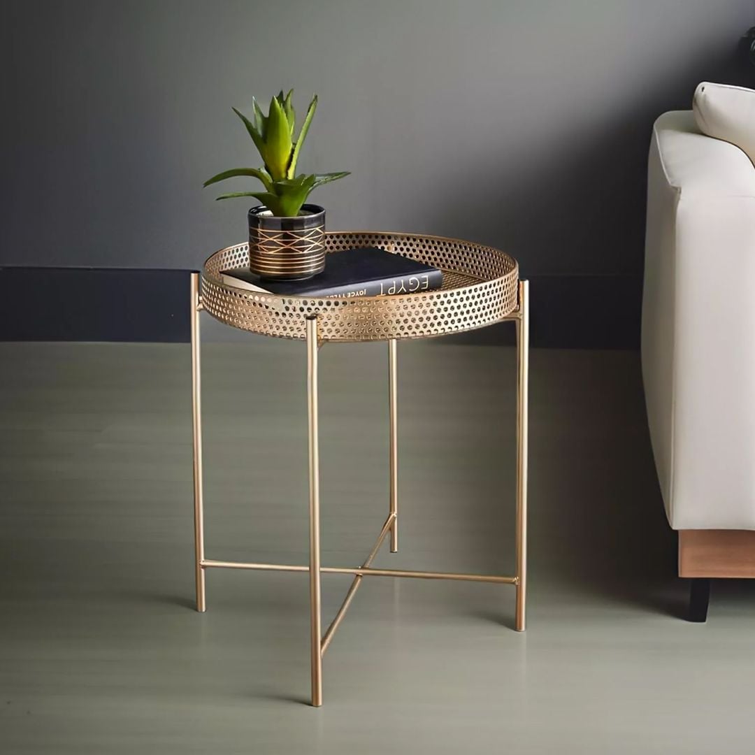 طاولة صينية تقديم معدنية ذهبية - 2