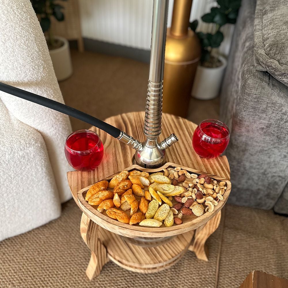 ستاند أرجيلة خشبي فاخر بسطح مقسّم للتسالي من روح - 11