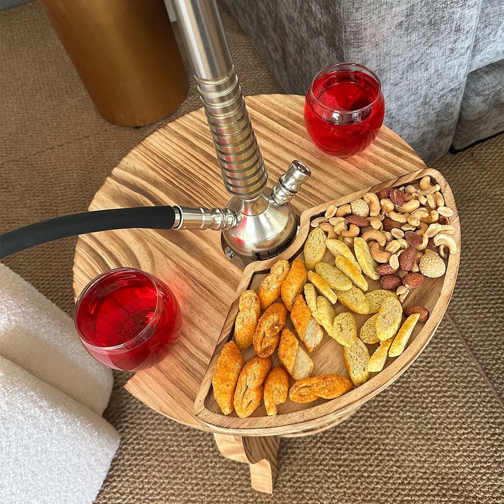 ستاند أرجيلة خشبي فاخر بسطح مقسّم للتسالي من روح - 17