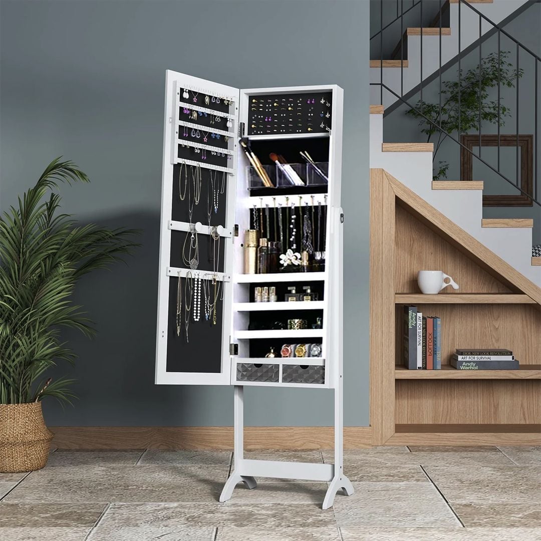 خزانة مجوهرات أرضية بمرآة مع إضاءة داخلية - 1