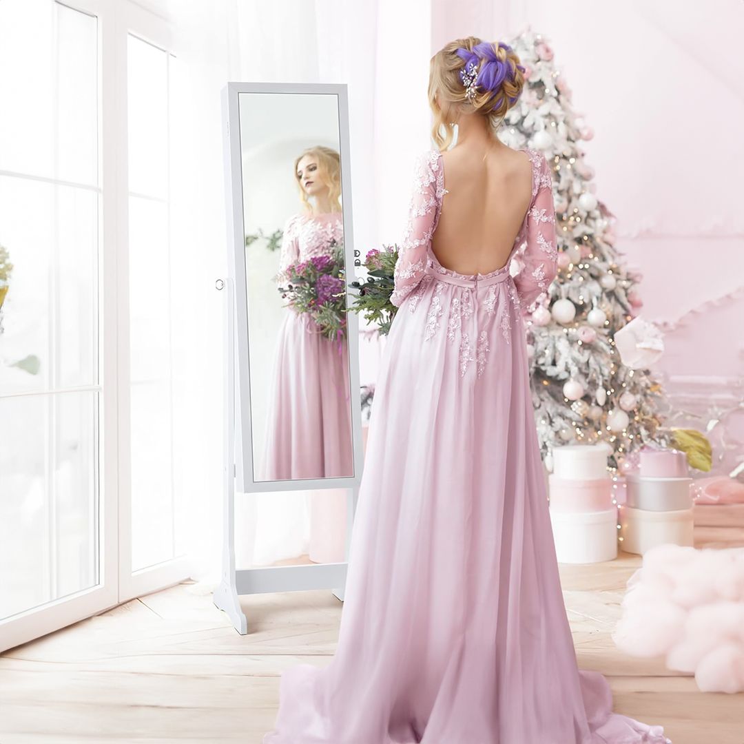 خزانة مجوهرات أرضية بمرآة مع إضاءة داخلية - 13