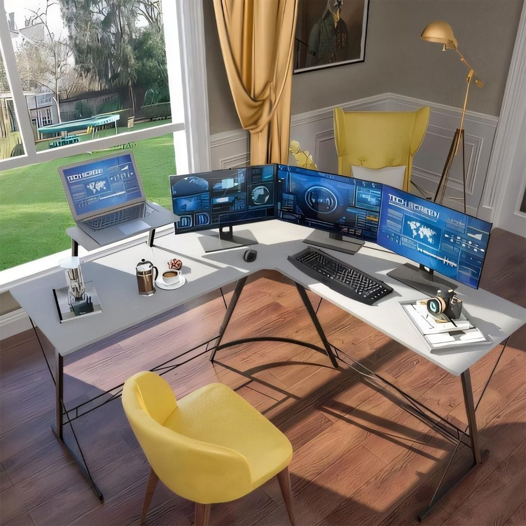 مكتب خشبي على شكل حرف L - 7