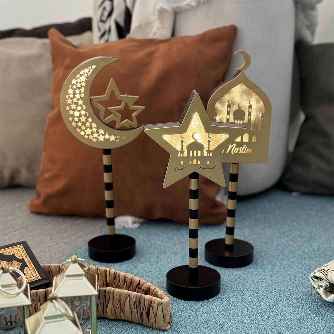 مجموعة ديكورات العيد الخشبية بإضاءة ليد - 1