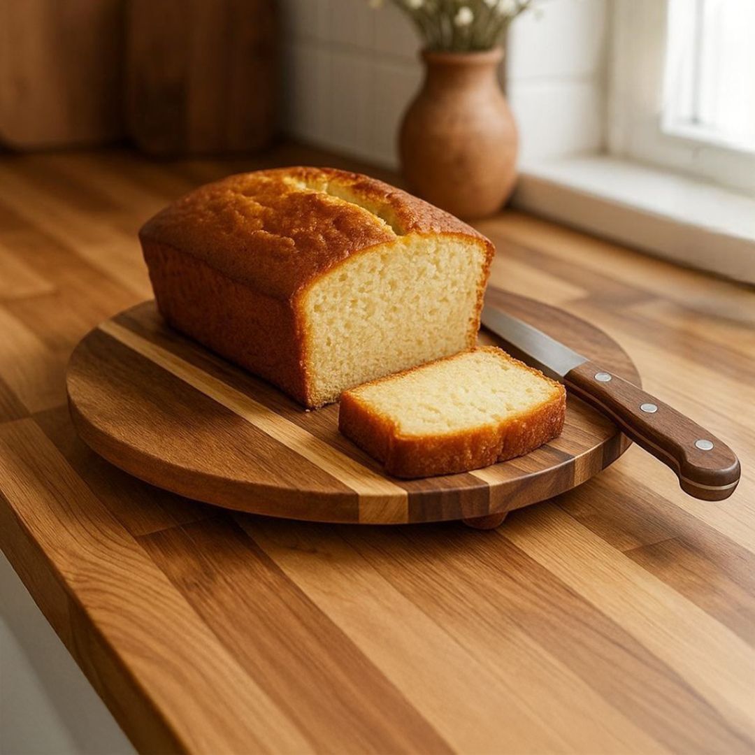 Round wooden platter with base
