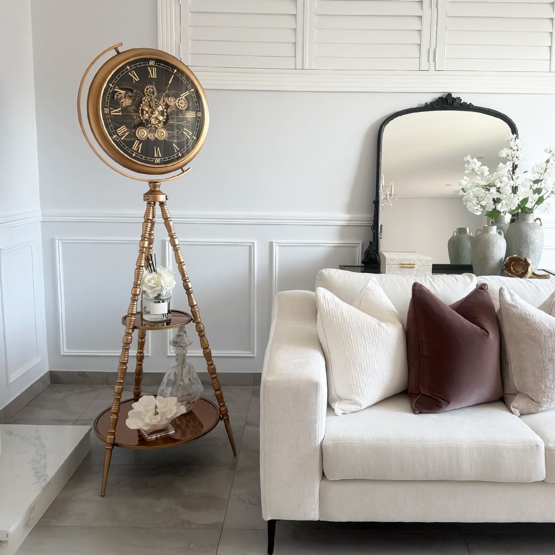 Luxury floor gear clock with metal decorative shelves product thumbnail 3
