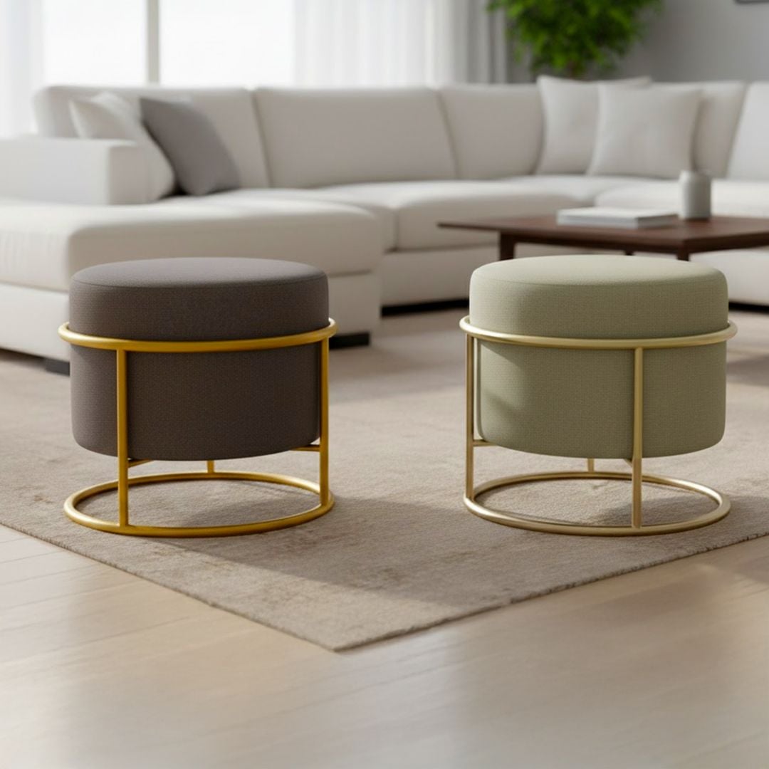 بوف بتصميم دائري و قاعدة معدنية ذهبية - 1