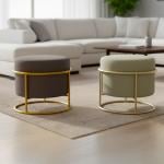 بوف بتصميم دائري و قاعدة معدنية ذهبية - 1