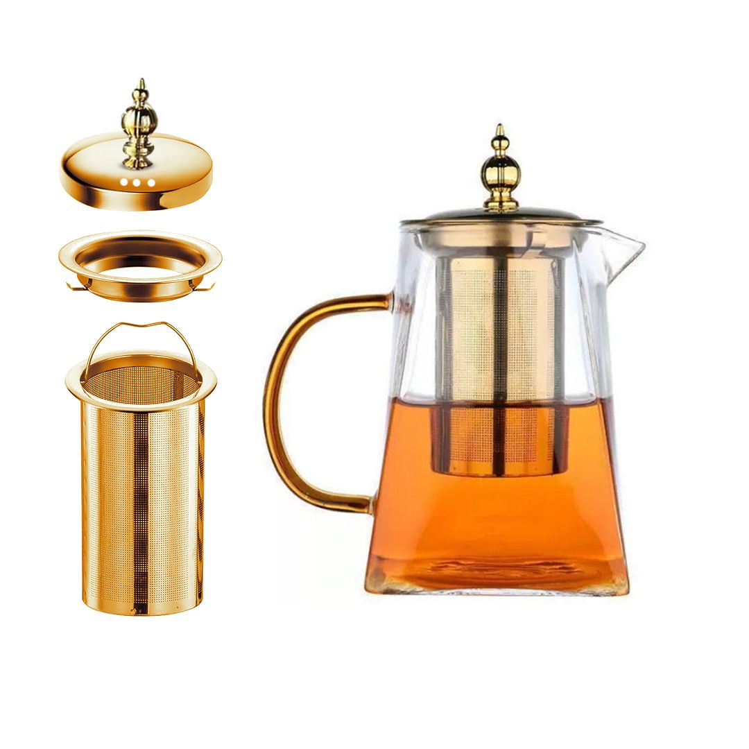 طقم إبريق الشاي الزجاجي بلمسة ذهبية - 6