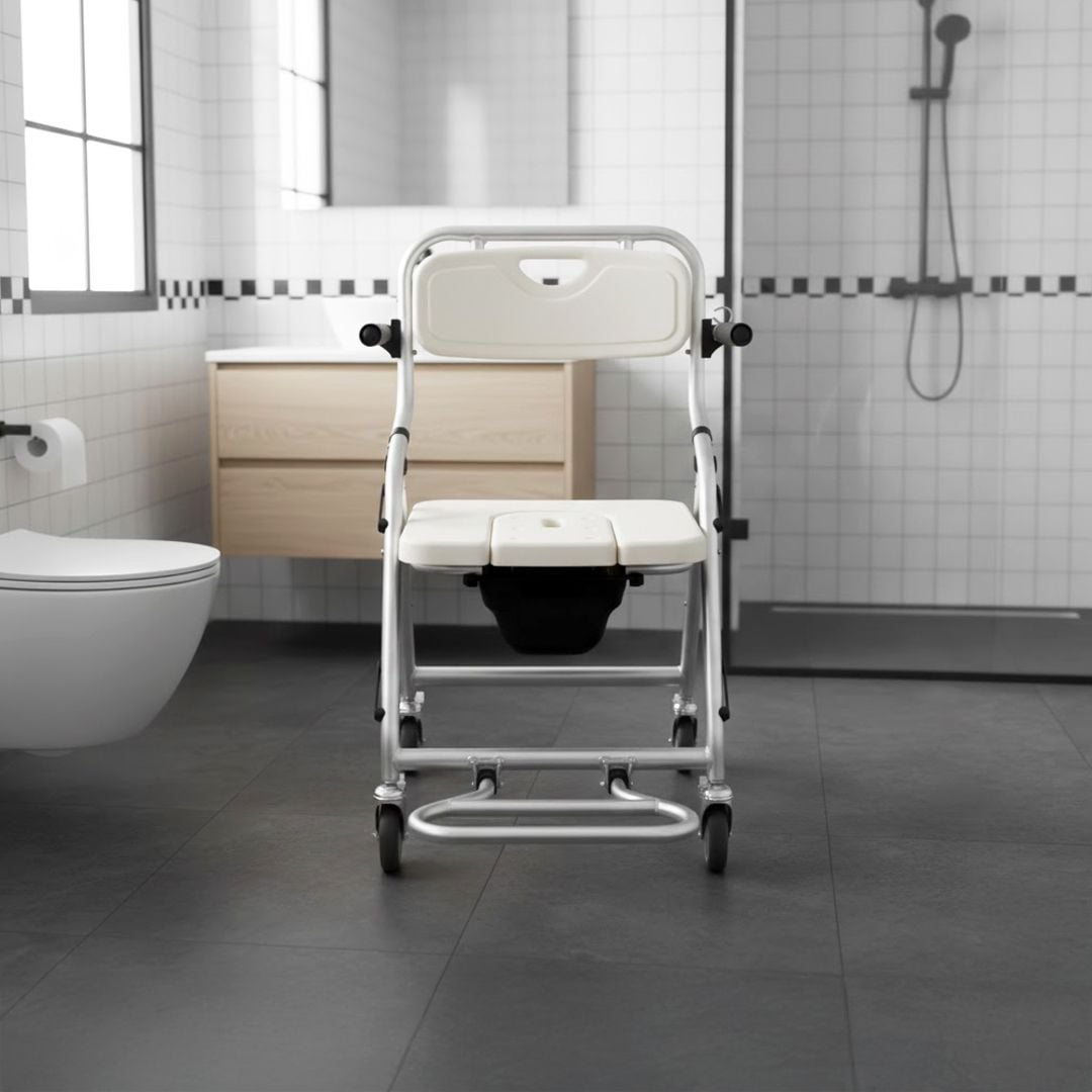 كرسي حمام طبي بعجلات قابل للطي - 15